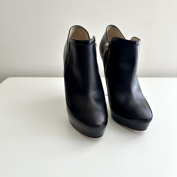 JIMMY CHOO 'Decoy' Black Leather Platform Ankle Booties Boots Size 38.5 - Picture 2 of 14
